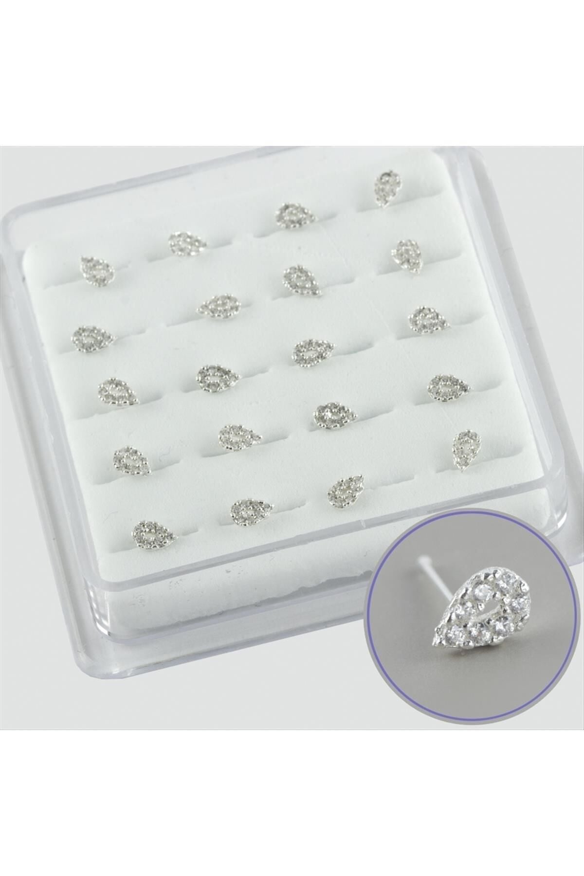 Oval Zirkon Taşlı Gümüş Hızma (20 Adet)