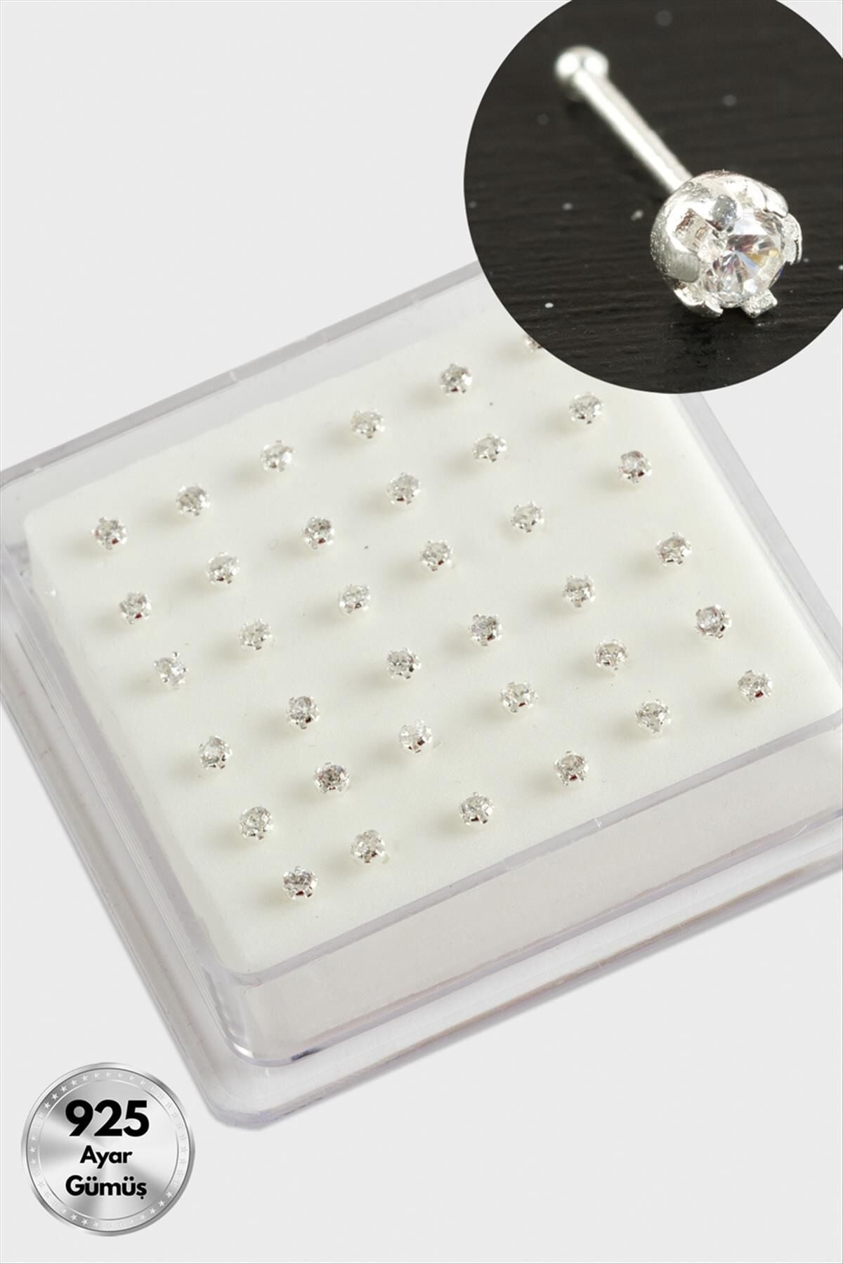3 mm Zirkon Tek Taşlı Gümüş Hızma 36 Adet