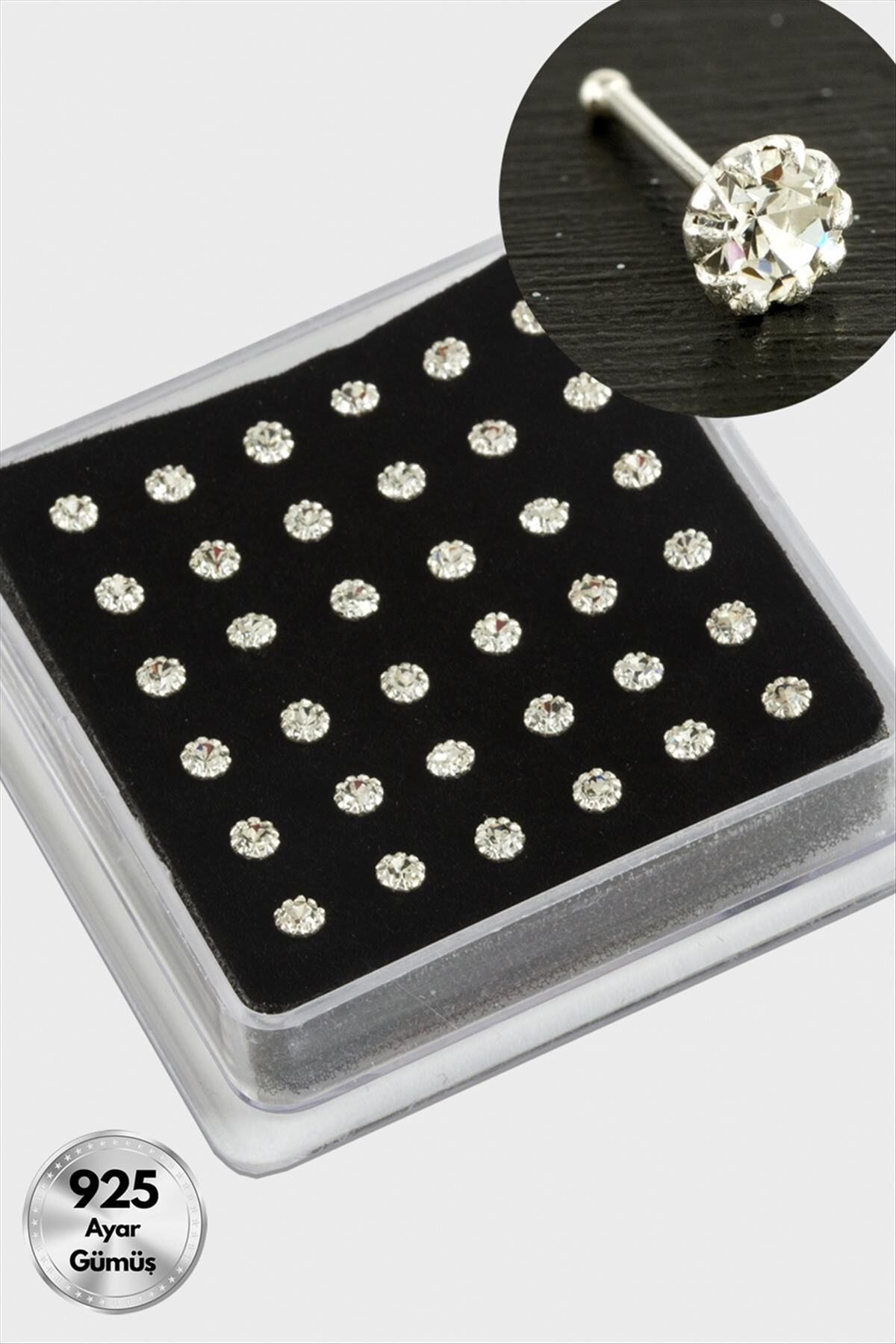 3,5 mm Tek Taşlı Gümüş Hızma 36 Adet