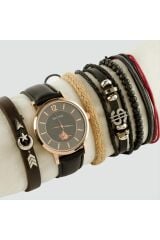 Tuğra İmzalı Kayışlı Erkek Kol Saati ve Bileklik Kombini