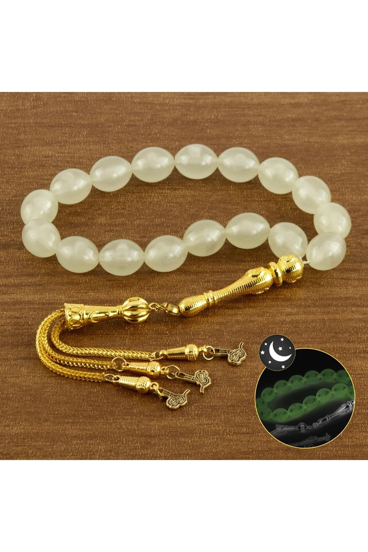 Oval Kesim Fosforlu Tesbih 15*12 mm