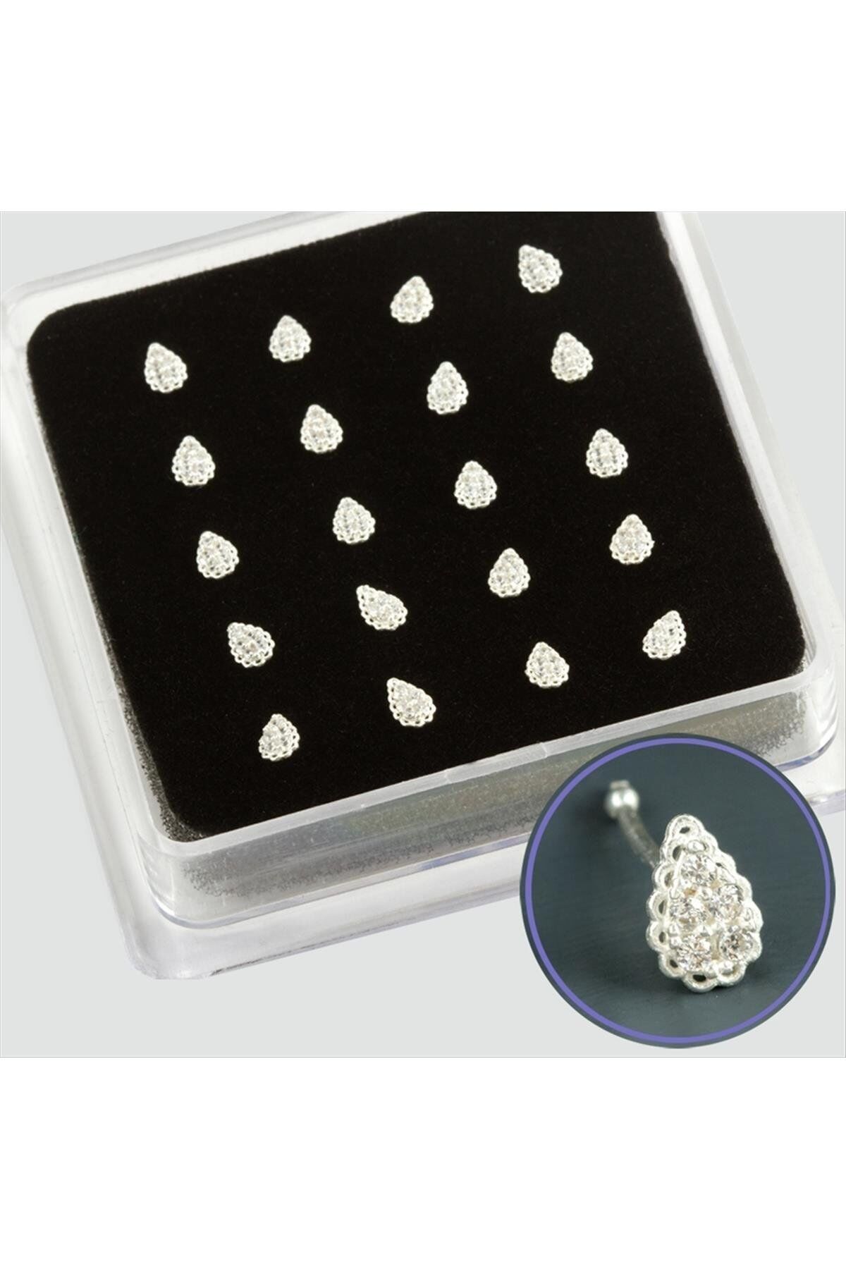 Oval Zirkon Taşlı Gümüş Hızma (20 Adet)