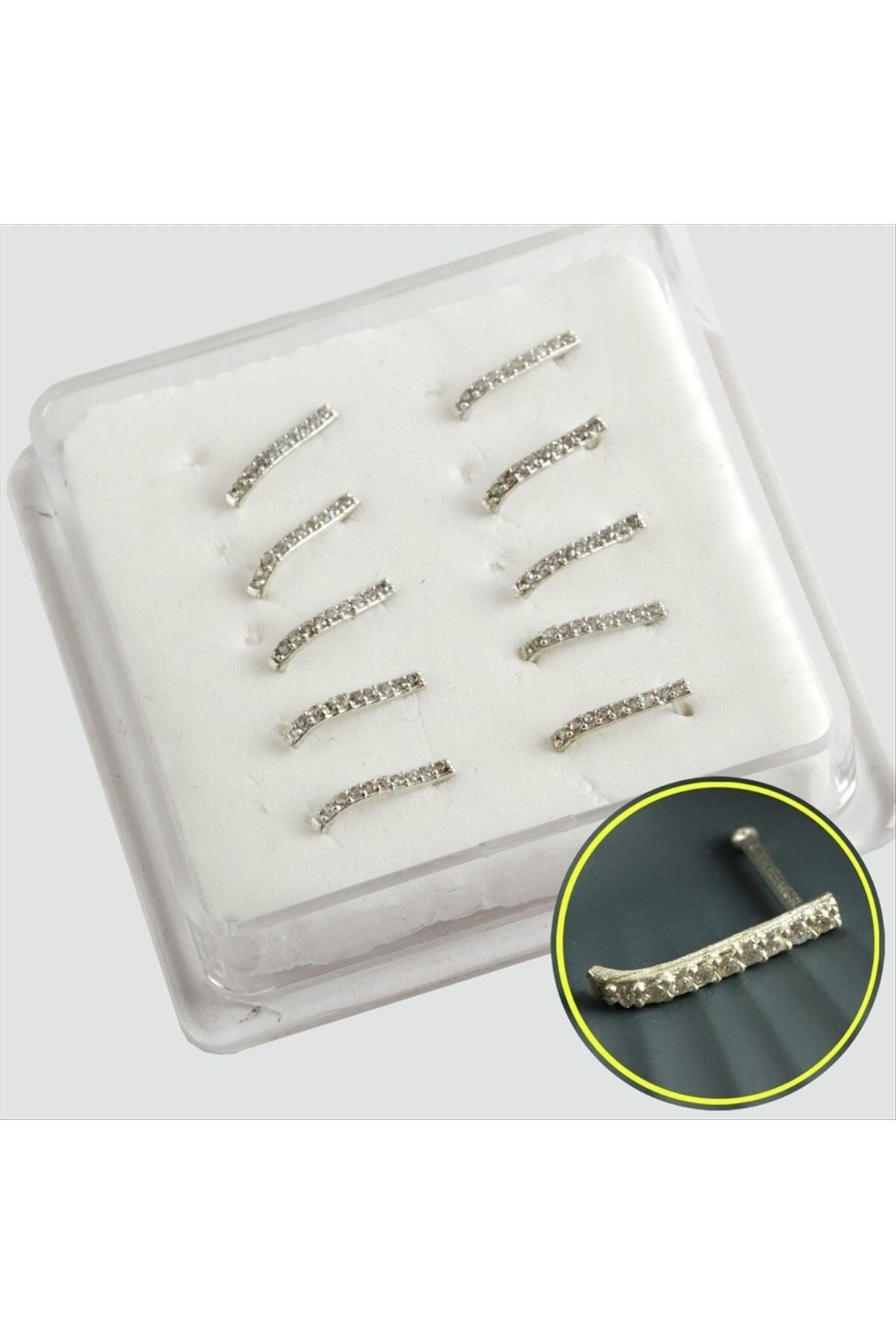 Oval Zirkon Taşlı Gümüş Hızma (10 Adet)